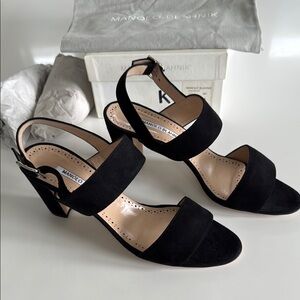 Manolo Blahnik Khan Black Suede Women's Sandals NEW 41